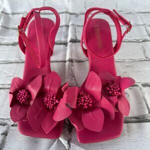 Dream Pairs Square Toe Slingback Kitten Heel Sandal Ankle Strap Hot Pink Size 8